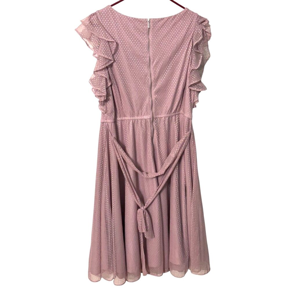 Lane Bryant Swiss Dot Ruffle Sleeve Midi Dress Mauve Pink 14/16 NWT Tie Back - Picture 2 of 8